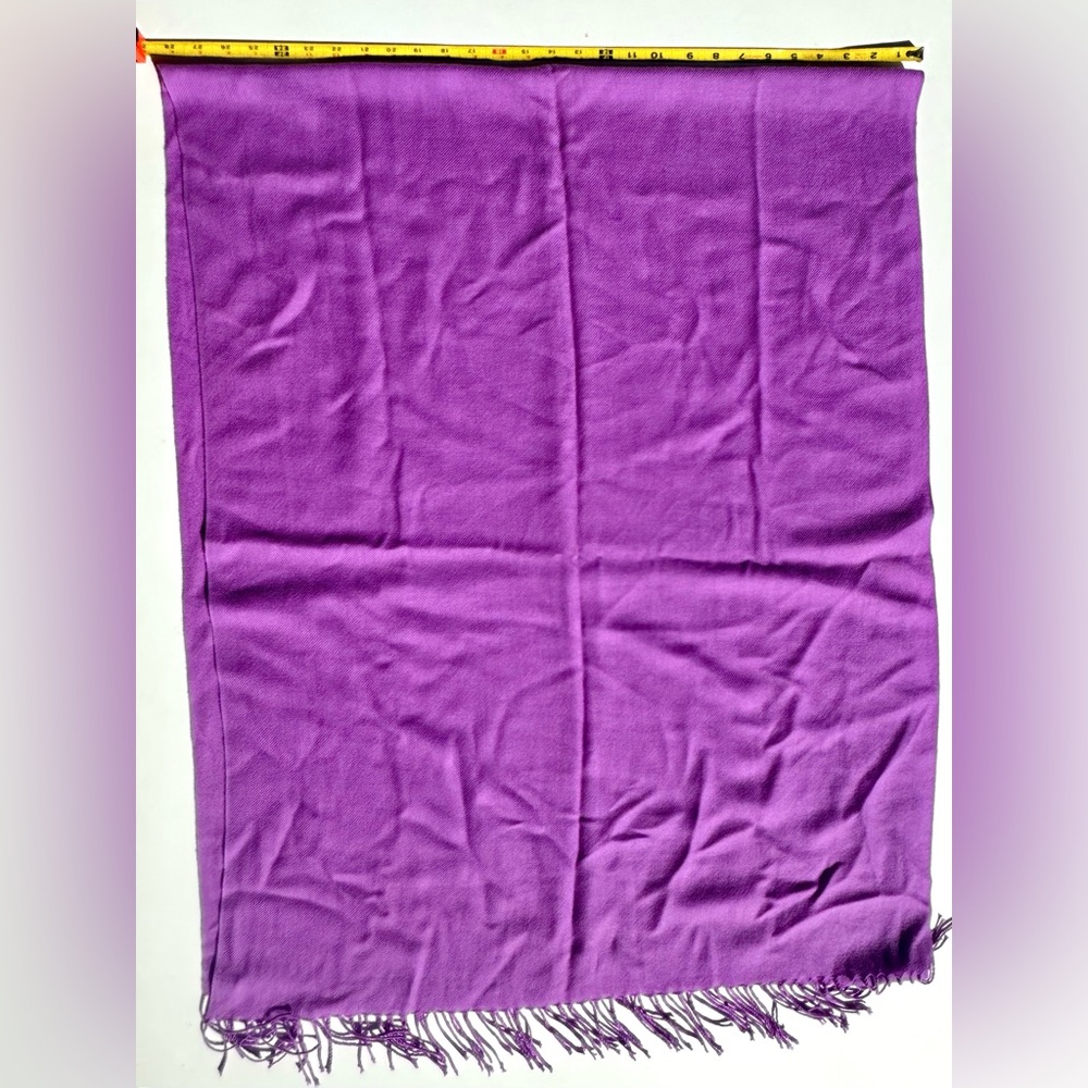 100% Cashmere Elegant Fuchsia Purple Shawl Wrap Scarf, 72”x28.5” - Picture 6 of 8